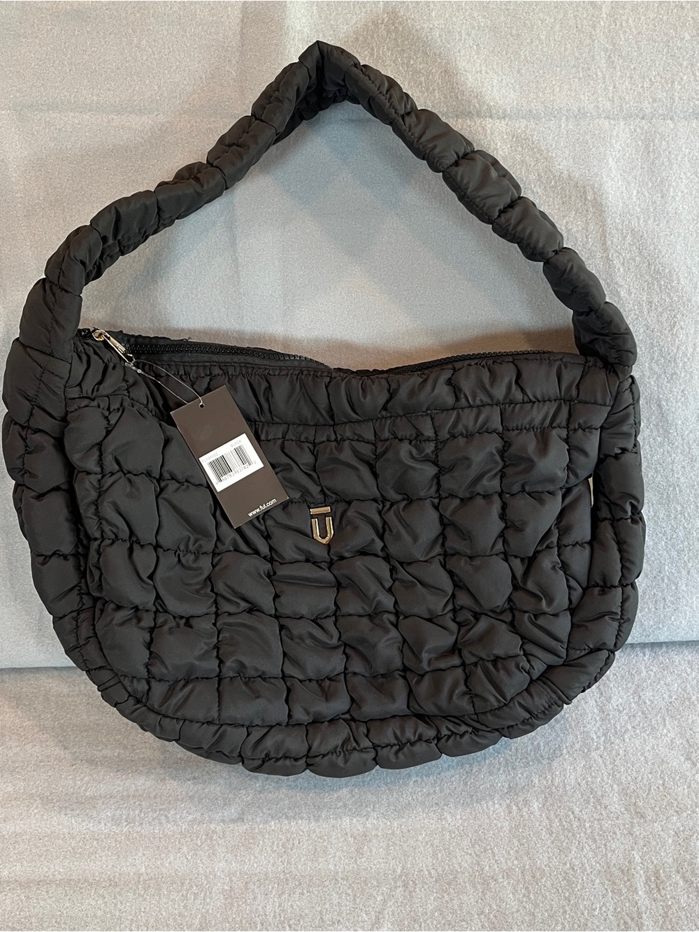 FUL Slouch Quilted Black Shoulder Bag with Padded Handle
